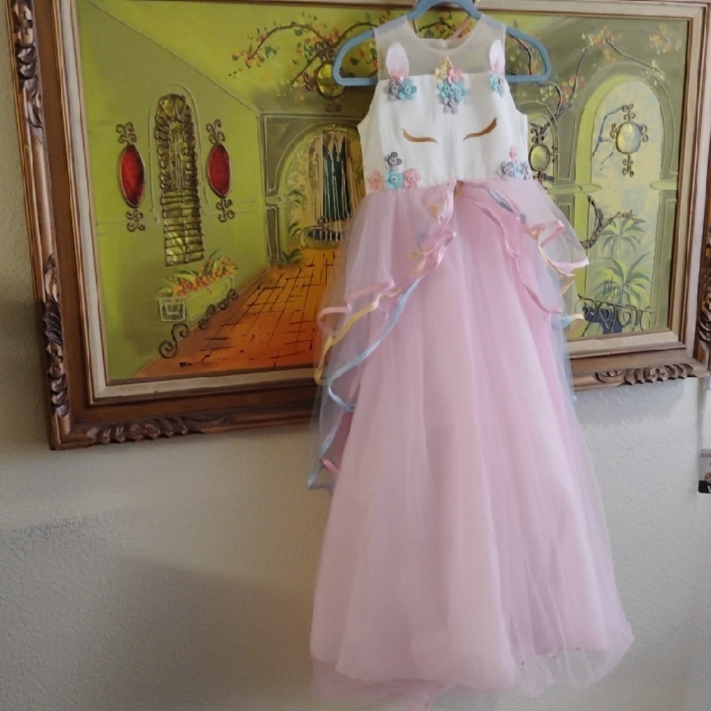 Pink Unicorn Dress with Floral Accents